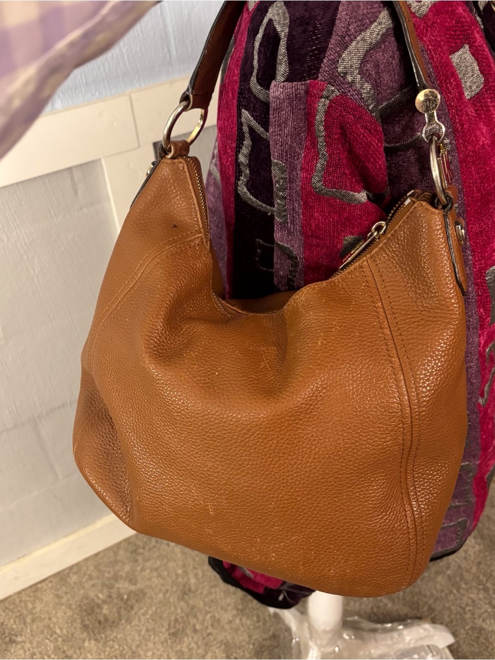Michael Kors Cognac Pebbled Leather Hobo Shoulder Bag with Extension Pockets